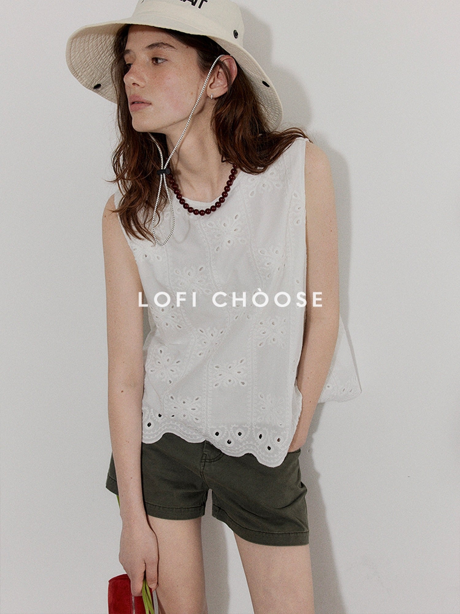 Lofi choose Breathable Pure Cotton Embroidered Loose Fit Commuter Women White Tank Tops