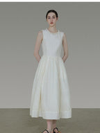 unspoken Polyester Blend A Line Fitted Waist Round Neck Sleeveless Casual Maxi Dresses