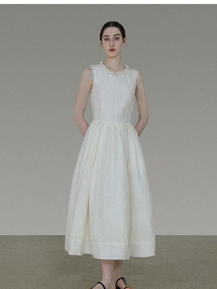 unspoken Polyester Blend A Line Fitted Waist Round Neck Sleeveless Casual Maxi Dresses