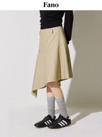 fano Soft Lyocell Cotton Blend Casual Mid Waist Ruffle Asymmetrical Women Midi Skirts