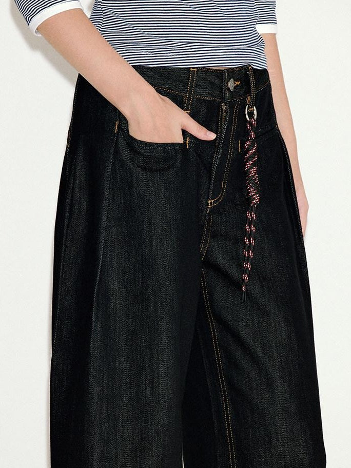 fano Comfortable Everyday Natural Waist Loose Fit Youth Black Straight Leg Jeans