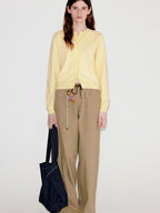 fano Cotton Elastic Waist Pocket Korean Workwear Women Khaki Straight Pants