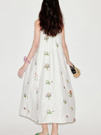 fano Viscose Linen Blend Printed A Line Sleeveless Camisole Young Women Maxi Dresses