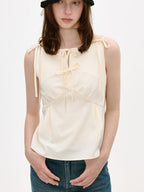 fano Soft Viscose Blend Slim Fit Tie Detail Office Beige Solid Camisoles