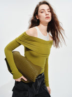 audreyyang Wool Blend Slim Fit Mock Neck Women Casual Stretch Long Sleeve T-Shirts