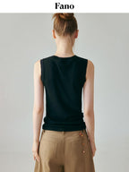 fano Soft Pure Cotton Slim Fit Pullover Office Basic Black Tank Tops