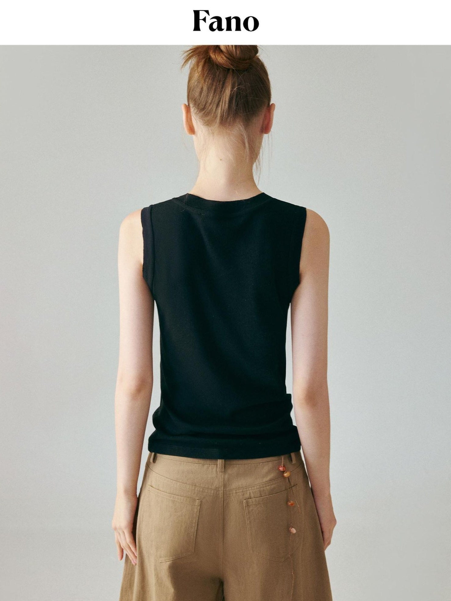 fano Soft Pure Cotton Slim Fit Pullover Office Basic Black Tank Tops