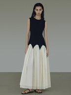 unspoken Colorblock High Waist Minimalist A Line Round Neck Office Ready Maxi Dresses