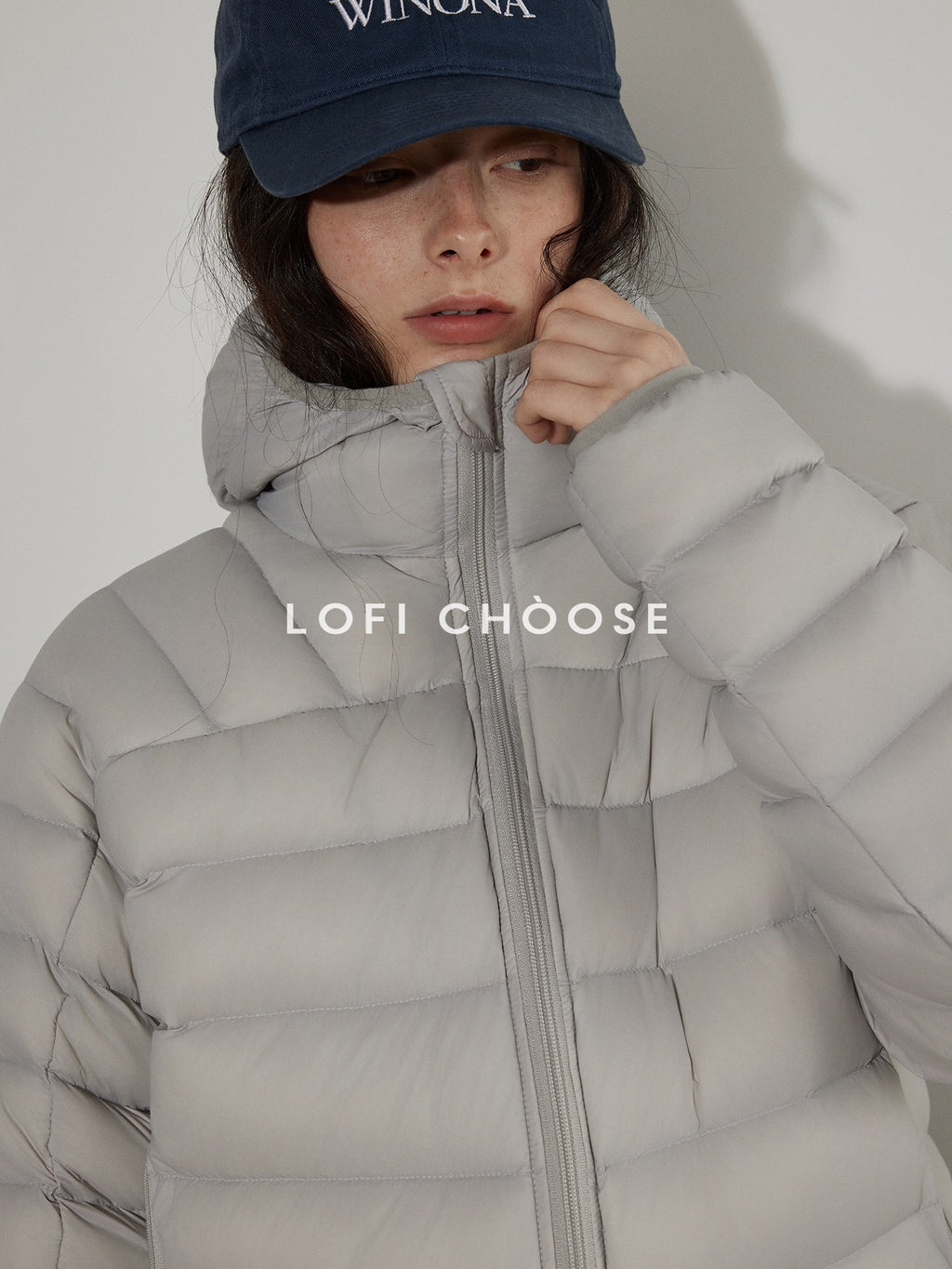 Lofi choose Warm 90% White Duck Down Hooded Commuter Thick Gray Zipper Down Jackets