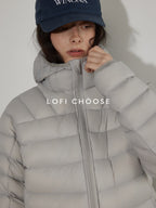 Lofi choose Warm 90% White Duck Down Hooded Commuter Thick Gray Zipper Down Jackets