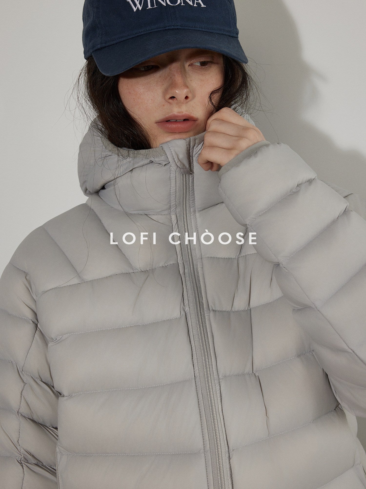 Lofi choose Warm 90% White Duck Down Hooded Commuter Thick Gray Zipper Down Jackets