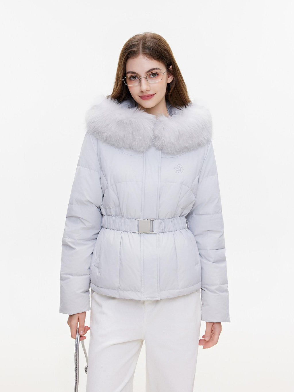 ikyou Warm Hooded Slim Korean Commuter Embroidered Pockets Blue Zipper Puffer Jackets