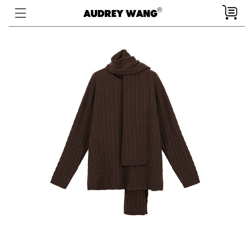 audreyyang_100_Percent_Sheepswool_Thick_Vintage_Loose_Built_In_Scarf_Women_Knit_Sweaters_MISSTT