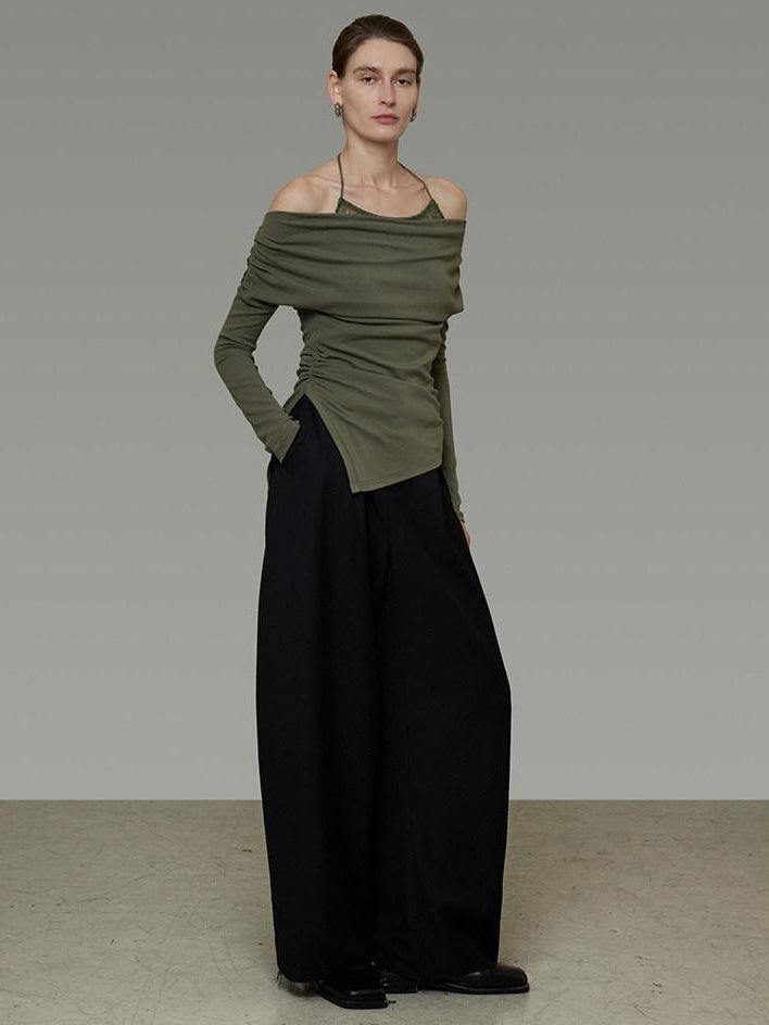unspoken Breathable Soft Viscose Blend Slim Knit Long Sleeve Boat Neck Workwear Blouses