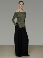 unspoken Breathable Soft Viscose Blend Slim Knit Long Sleeve Boat Neck Workwear Blouses