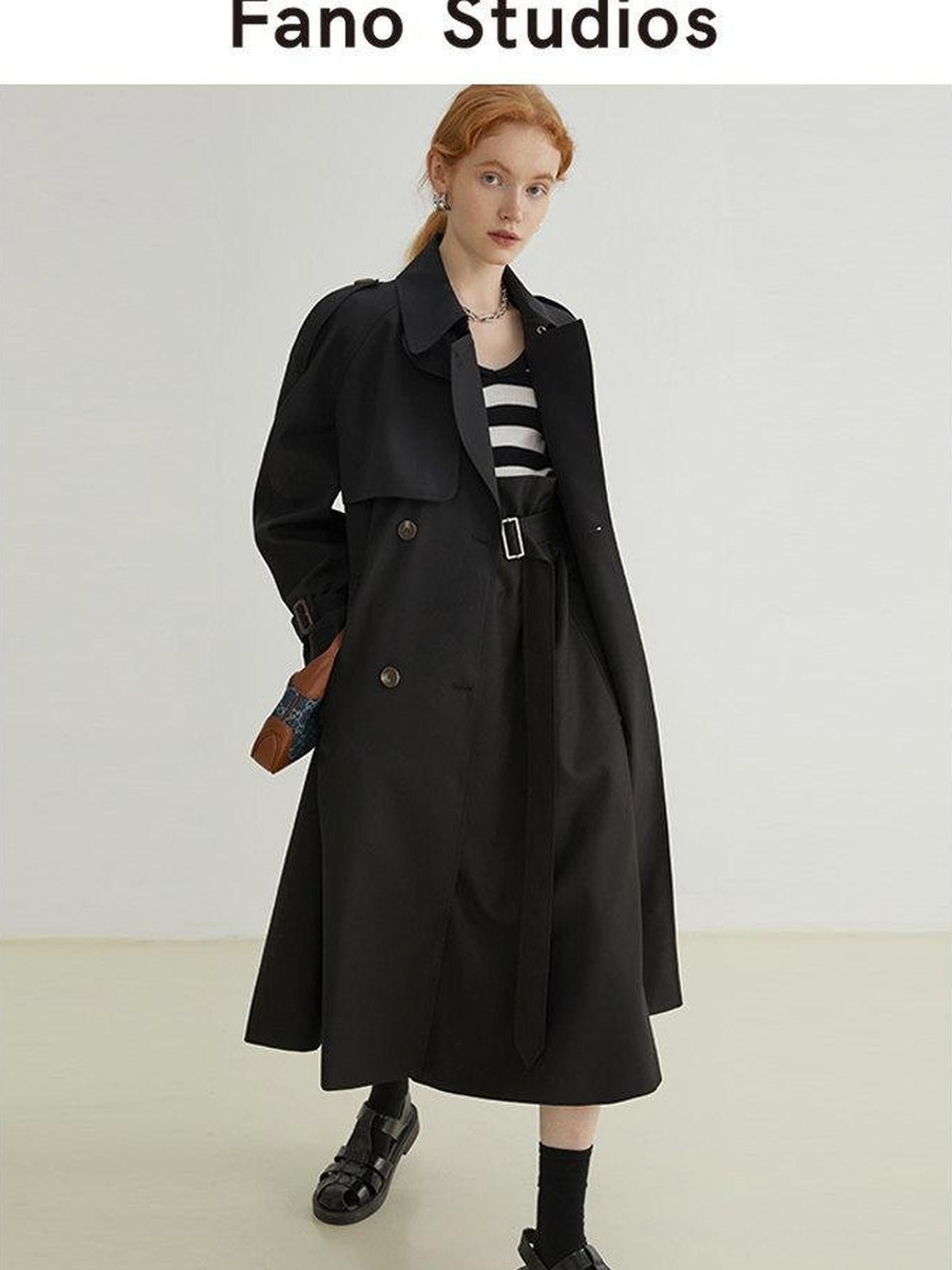 fano Minimalist Double Breasted Long Straight Fit Office Workwear Women Trench Coats