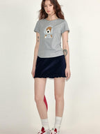 fano Viscose Blend Korean Slim Fit Crew Neck Animal Print Women Short Sleeve T-Shirts