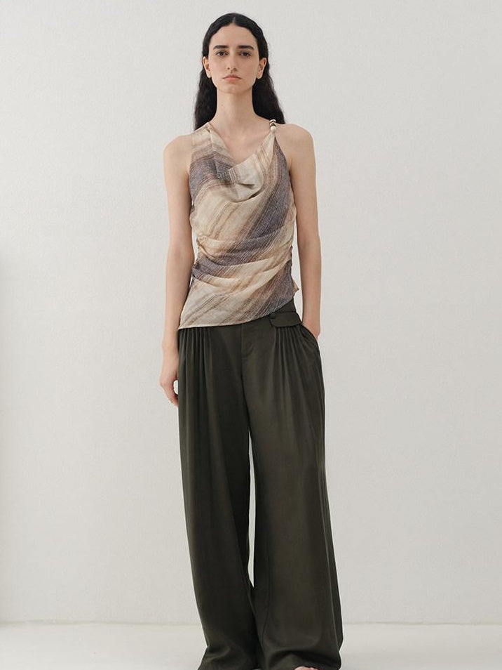 someonesometimes Original Asymmetric Patchwork Striped Slim Curve Khaki Brown For Women Vest