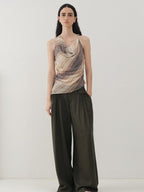 someonesometimes Original Asymmetric Patchwork Striped Slim Curve Khaki Brown For Women Vest