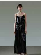unspoken Satin Minimal V-neck Camisole Natural Waist City Commuter Women Maxi Dresses