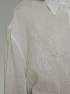 unspoken Breathable Embroidered Loose Polo Women Ramie Lyocell White Button Shirts