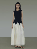 unspoken High Waist Colorblock A Line Sleeveless Minimalist Workwear Viscose Maxi Dresses