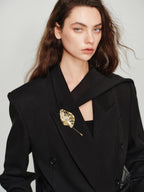 audreyyang Elegant Loose Fit Sash Double Breasted Notch Lapel Black Polyester Blazers