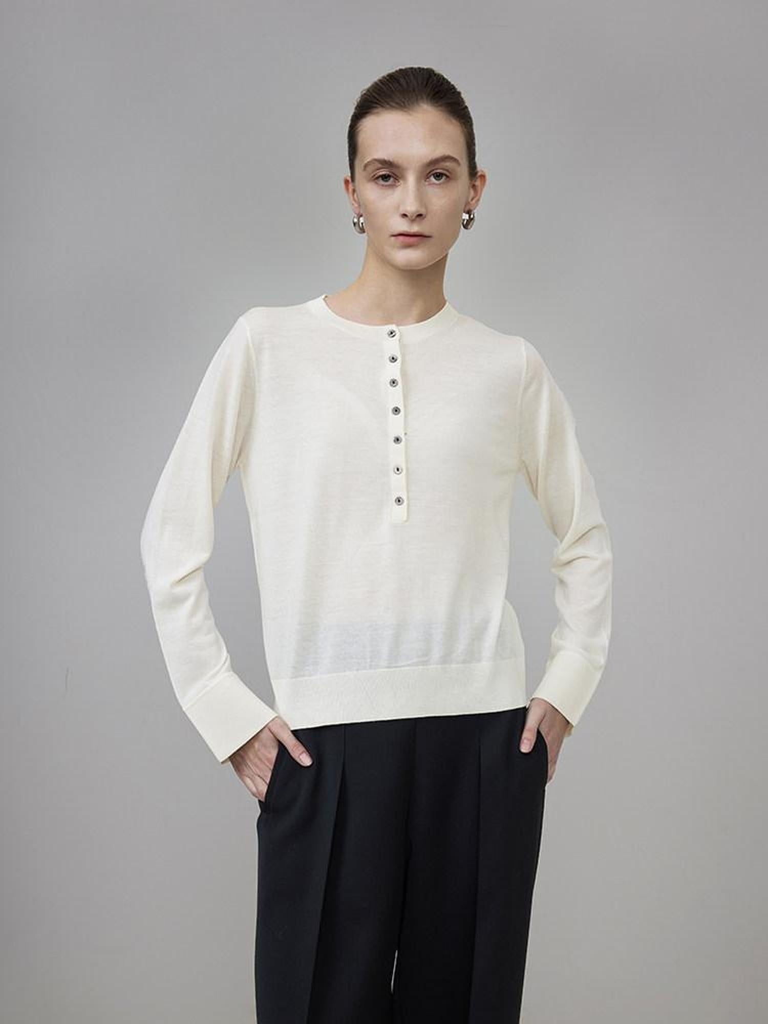 unspoken Pure Wool Minimalist Loose Pullover Crew Neck Women Knit Cardigans