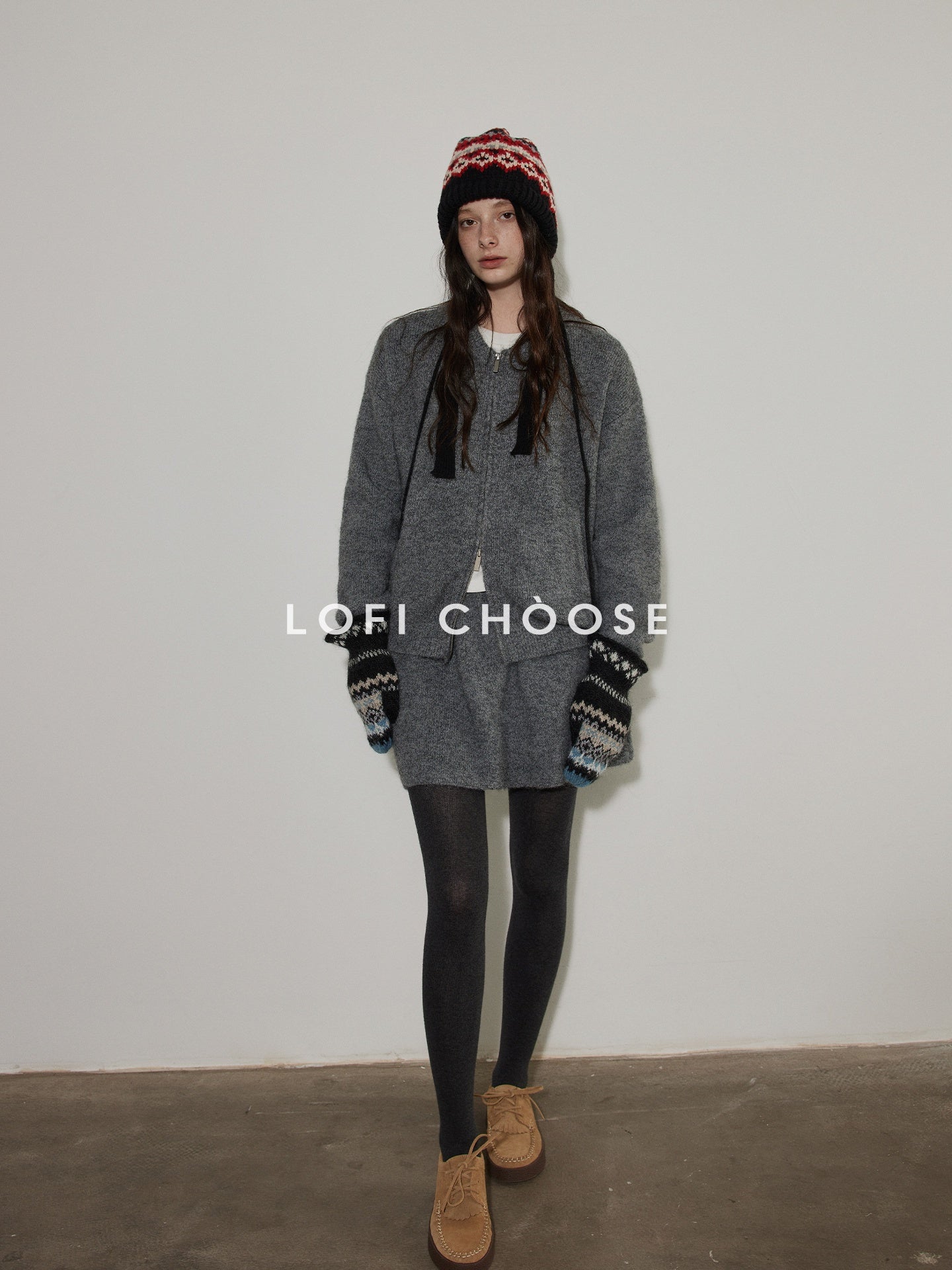 Lofi_choose_Knit_Wool_Blend_Zip_Cardigan_Loose_Fit_Office_Gray_Short_Skirt_Top_&_Skirt_Sets_MISSTT