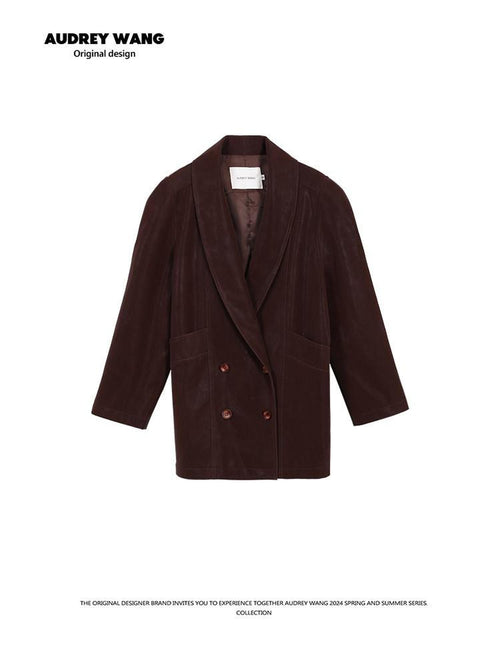 audreyyang Distressed Washed Pu Relaxed Midlength Blazer Collar Vintage Red Leather Jackets
