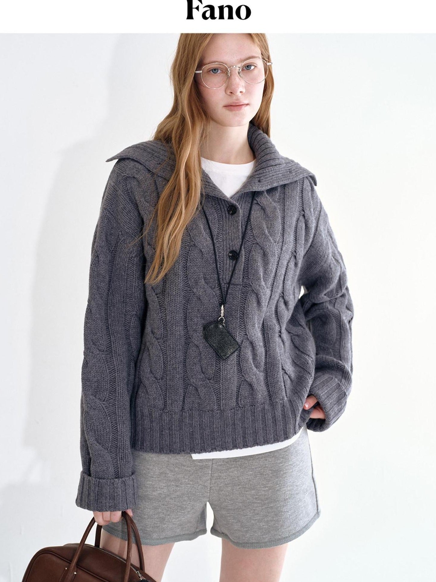 fano Thermal Wool Blend Relaxed Long Sleeve Commuter Heather Grey Cardigans