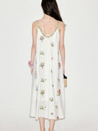 fano Viscose Linen Blend Printed A Line Sleeveless Camisole Young Women Maxi Dresses
