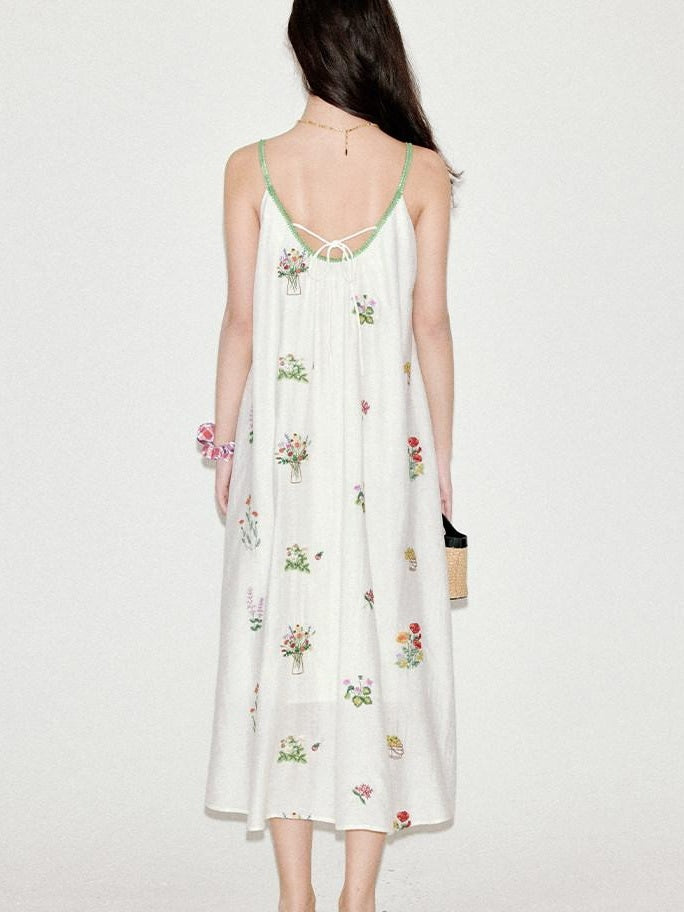 fano Viscose Linen Blend Printed A Line Sleeveless Camisole Young Women Maxi Dresses