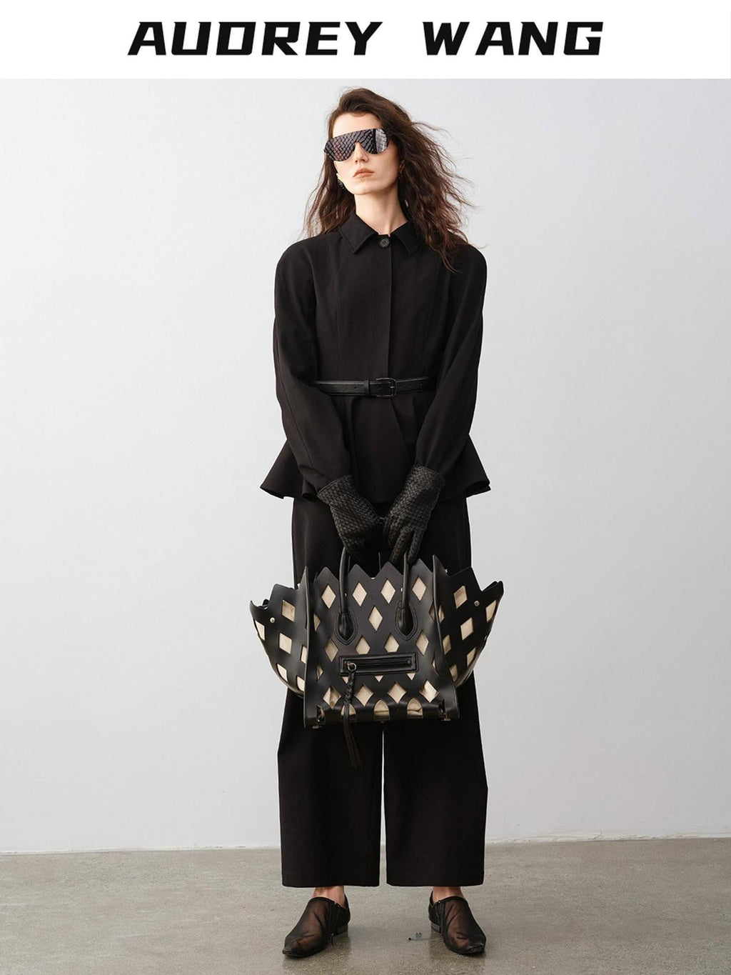 audreyyang Waist Slimming Casual Cropped Lapel Long Sleeve Black Polyester Top & Pants Sets
