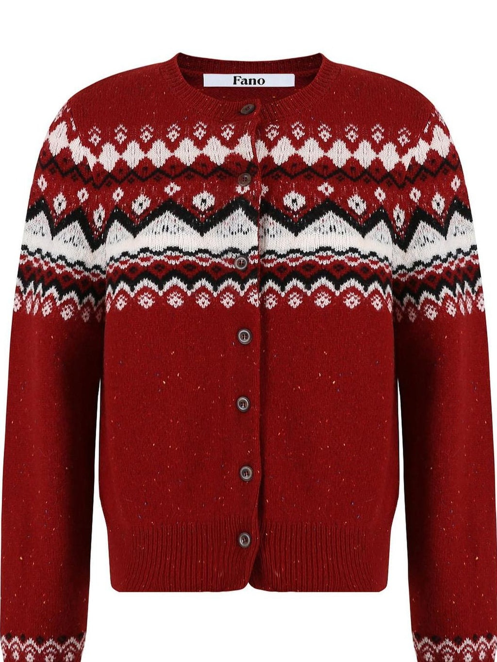 fano Warm Sheep Wool Jacquard Loose Korean Commuter Crewneck Red Women Cardigans