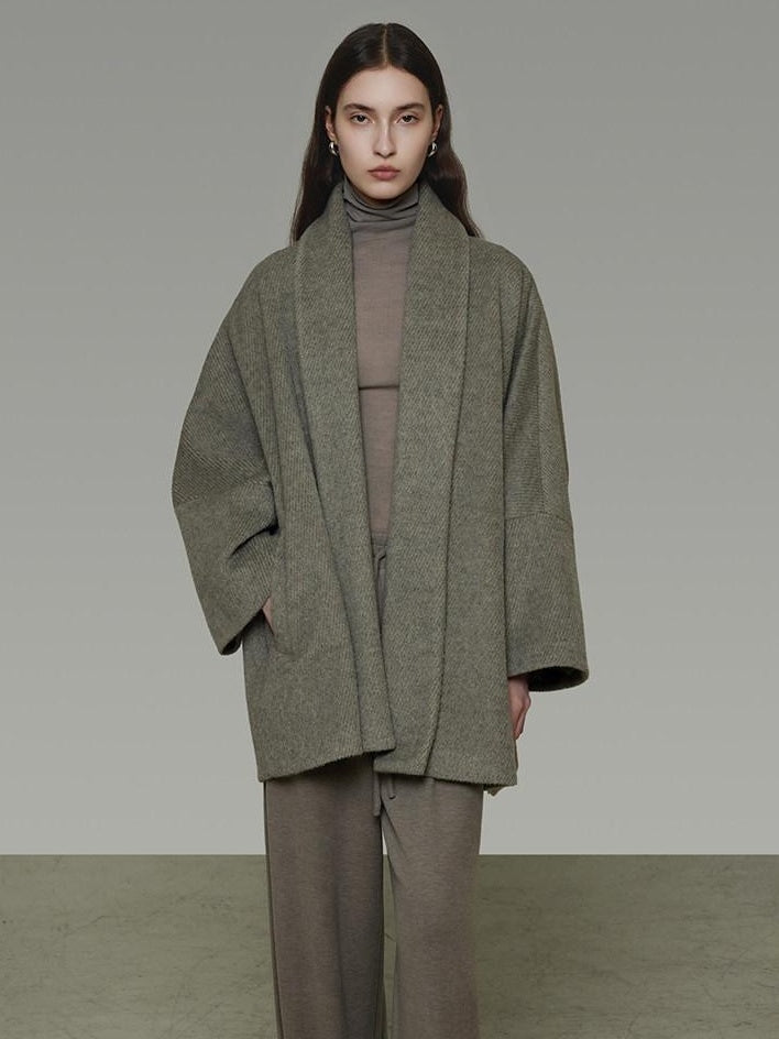 unspoken Soft Wool Blend Tailored Cut Minimal Commuter Loose Fit Tobacco Green Wool Coats