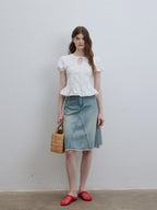 Lofi choose Puff Sleeve Tie Neck Loose Fit Office Workwear Short Sleeve White Pink Blouses