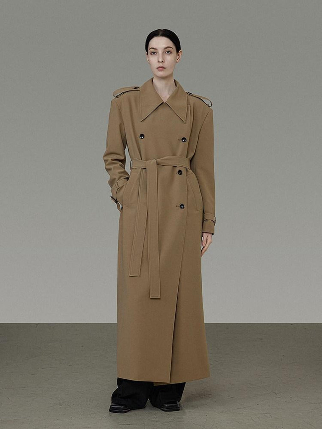 unspoken Double Breasted Straight Minimalist Office Tea Brown Longline Women Trench Coats