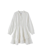 ikyou Non Fading V-neck Drawstring High Waist A Line Casual White Midi Dresses