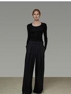 unspoken High Waist Breathable Black Minimalist Zipper Fly Women Wide Leg Pants