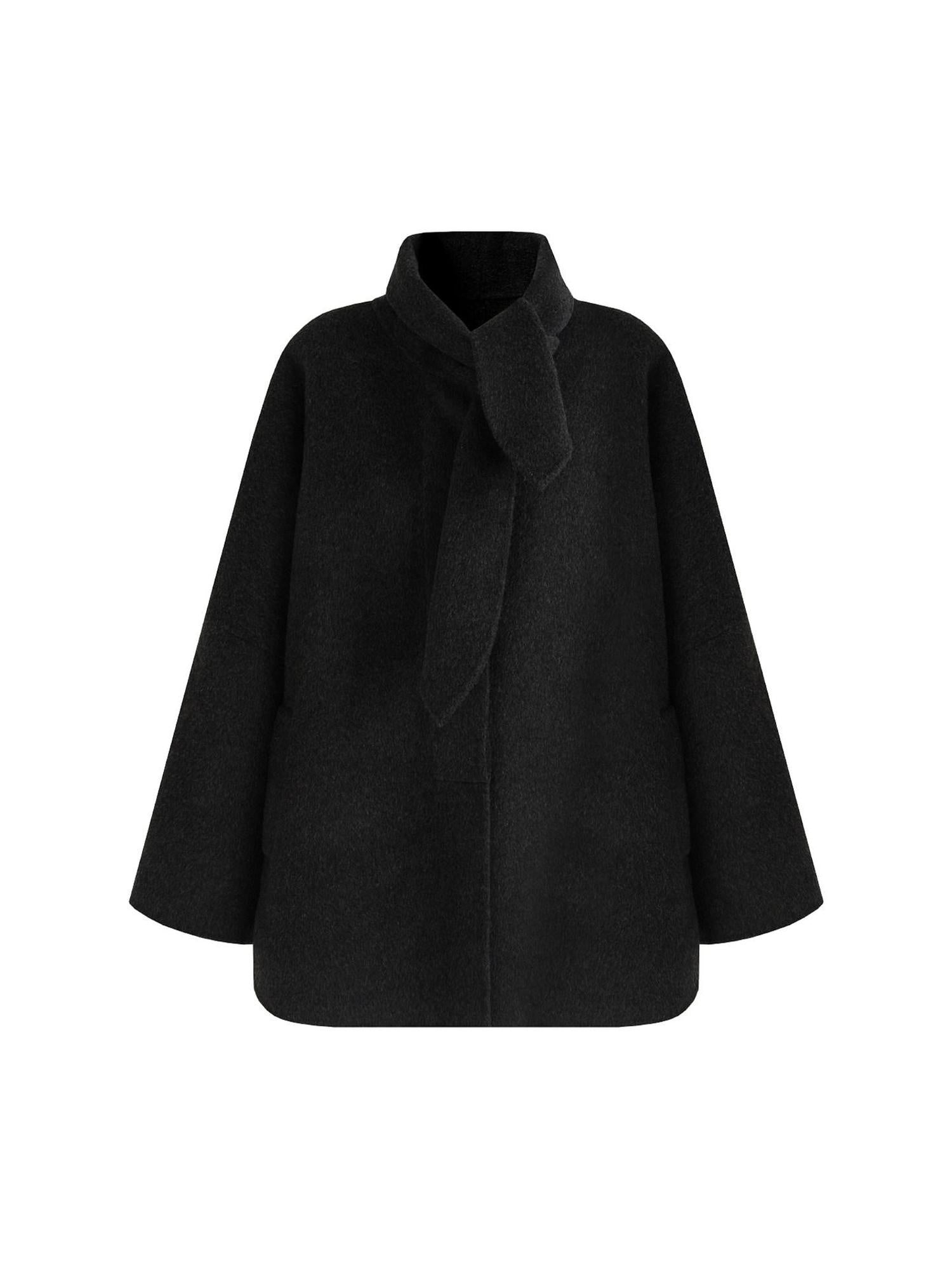 unspoken 100% Sheep Wool Relaxed Fit 3D Tailoring Commuter Women Deep Gray Wool Coats