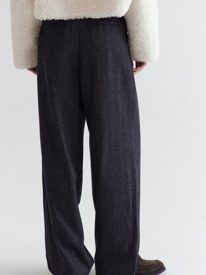 fano High Waist Minimalist Straight Leg Long Deep Gray Women Casual Pants