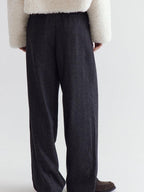 fano High Waist Minimalist Straight Leg Long Deep Gray Women Casual Pants