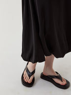 fano High Waist Minimalist Office A Line Short Sleeve Mock Neck Black Midi Dresses