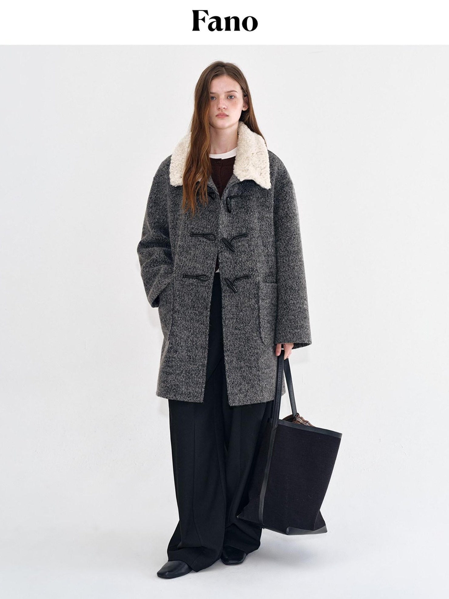 fano Lambswool Blend Single Breasted Loose Midlength Heather Gray Long Coats
