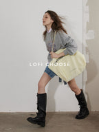 Lofi choose Vintage Print Loose Fit Drop Shoulder Crew Neck Women Pullover Sweatshirt