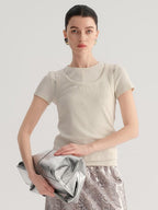 audreyyang Viscose Cotton Slim Fit Casual Round Neck Women Solid Short Sleeve T-Shirts