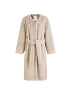 unspoken Warm Thick Beige Loose Fit Collarless Mid Length Commuter Women Long Coats