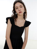 fano High Waist Ruffle A Line Square Neck Office Casual Maxi Dresses