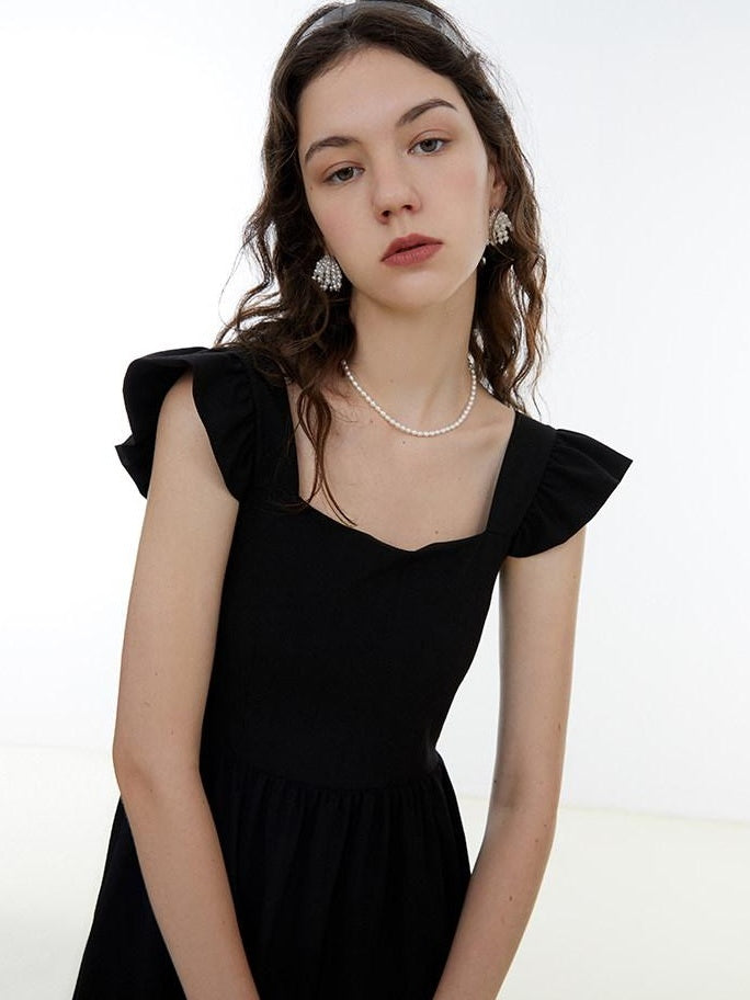 fano High Waist Ruffle A Line Square Neck Office Casual Maxi Dresses